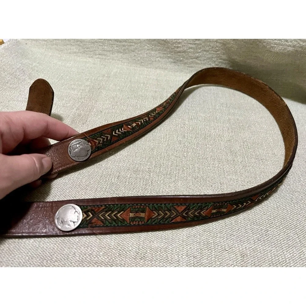 Brighton Sz 38 Buffalo Nickel Leather Belt Southwest Design Western Unisex Brown